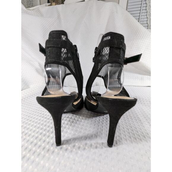 NWOT-1 SHOW! JESSICA SIMPSON! BLACK VEGAN SUEDE MESH ANKLE POINTY HEELS! SZ 9M - Picture 7 of 11